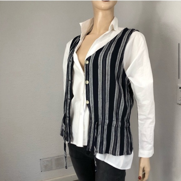ELEMENTS by A.K.F stripe print V-neck sleeveless jacket/top - Picture 1 of 16